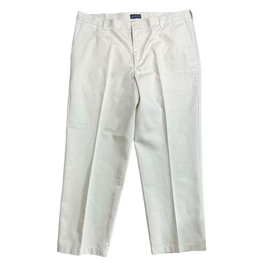 IZOD American Chino Cream Khaki Pants Size 40x30 Classic Fit Straight Leg Casual